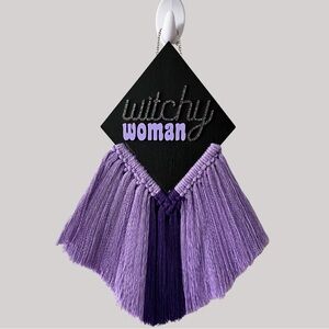 Handmade Macrame Wall Hanging “Witchy Woman” Halloween Wood Acrylic Laser Cut